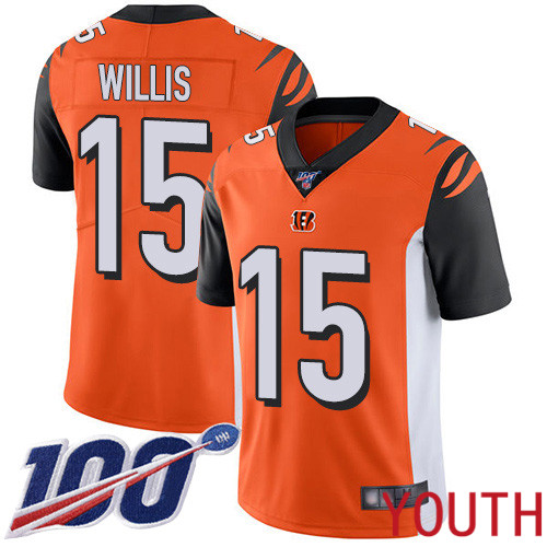 Cincinnati Bengals Limited Orange Youth Damion Willis Alternate Jersey NFL Footballl #15 100th Season Vapor Untouchable->youth nfl jersey->Youth Jersey